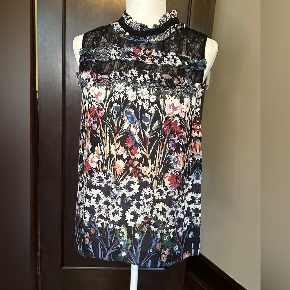 Silk Floral Parker Blouse, Size Large